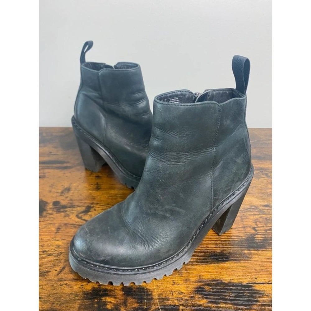 Dr. Martens Magdalena Black Leather Chunky Heel Platform Zip Boots US Women 7